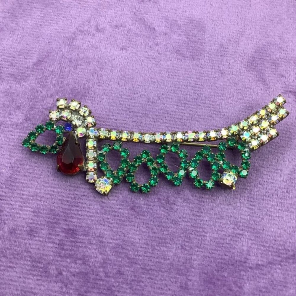 Vintage Czech Dachshund brooch Colorful